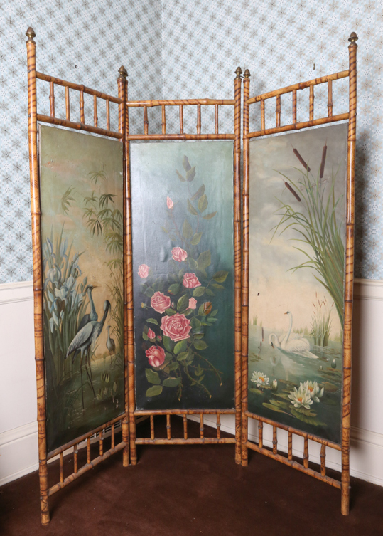 Vintage Tri Fold Bamboo Decorative Screen