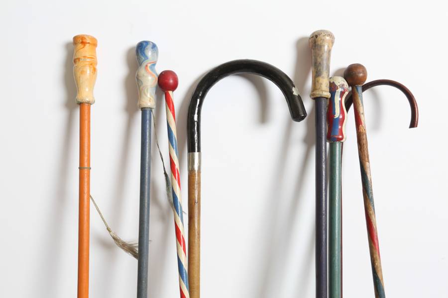 Group of 9 Vintage Wood Canes Carnival