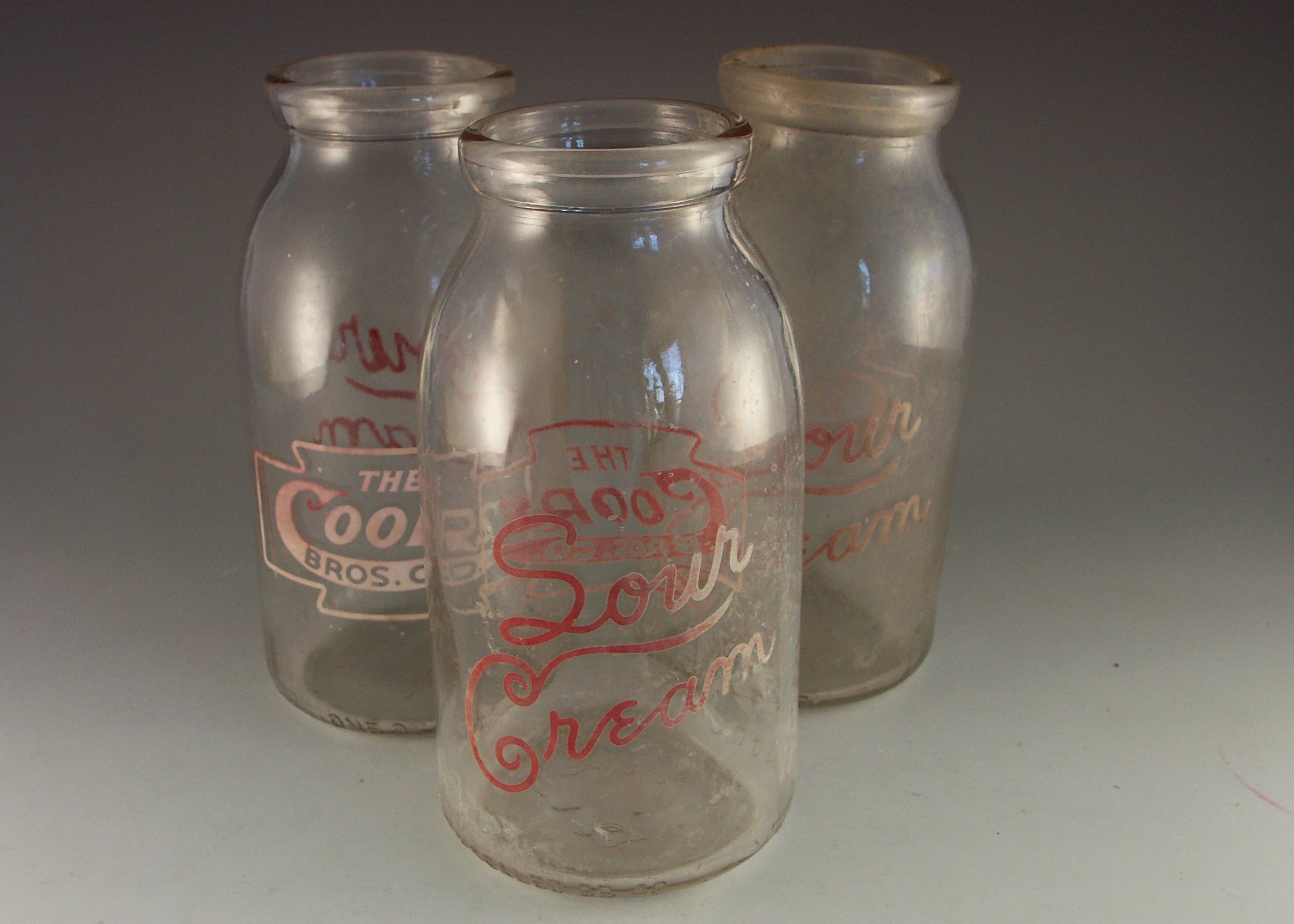 Vintage Coors Brothers Dairy Glass Sour Cream Jars