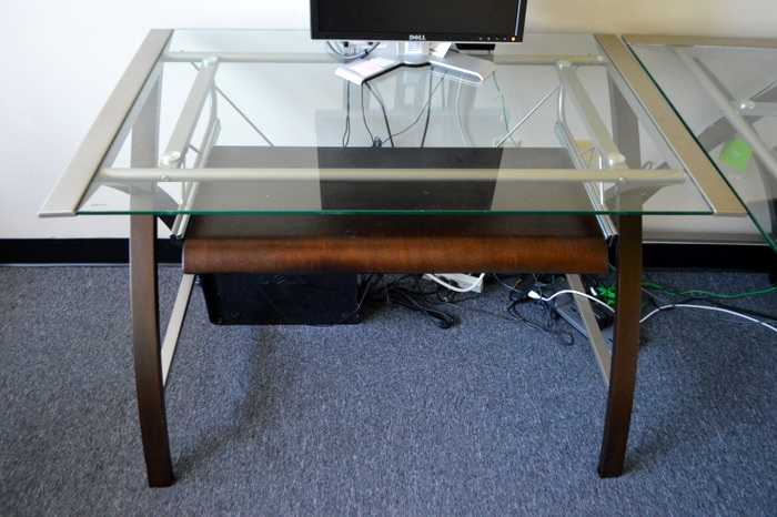 Sharper Image Three Piece Contemporary Design Glass Desk with Secretarial Chair