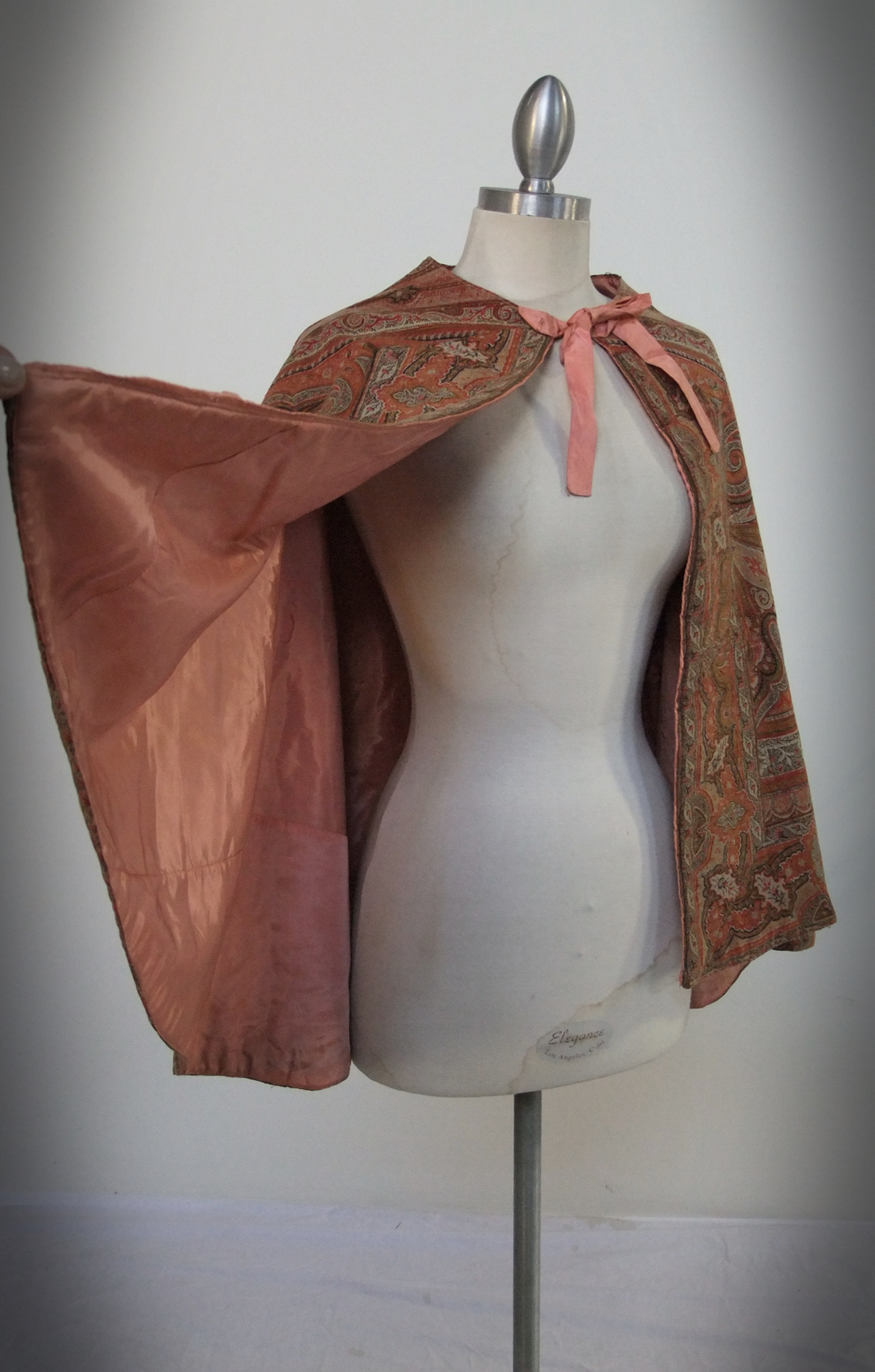 Vintage Handmade Printed Wool Cape in Autumn Shades 