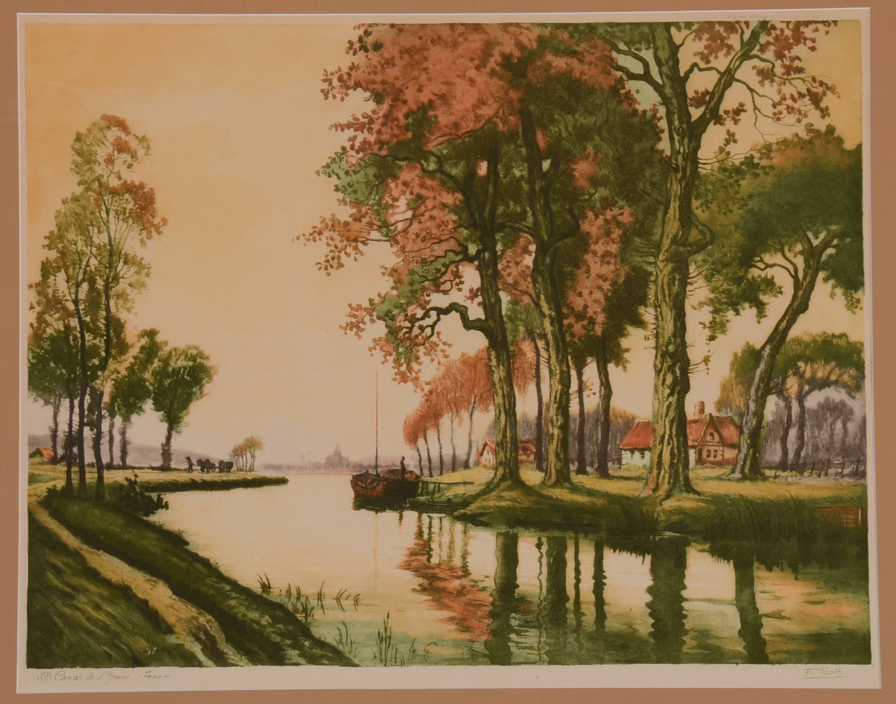 Original F. Roth Hand Colored Aquatint Etching