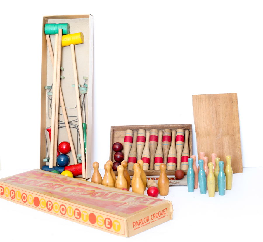 Vintage Wood Ten Pin Bowling Set & More EBTH