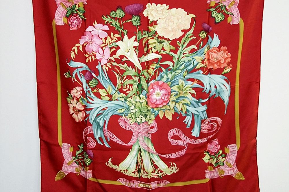 Hermes of Paris 'Regina' Red Silk Print Scarf 