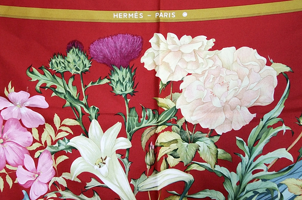 Hermes of Paris 'Regina' Red Silk Print Scarf 