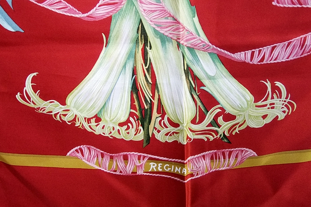 Hermes of Paris 'Regina' Red Silk Print Scarf 