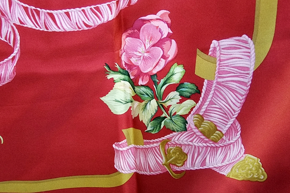 Hermes of Paris 'Regina' Red Silk Print Scarf 