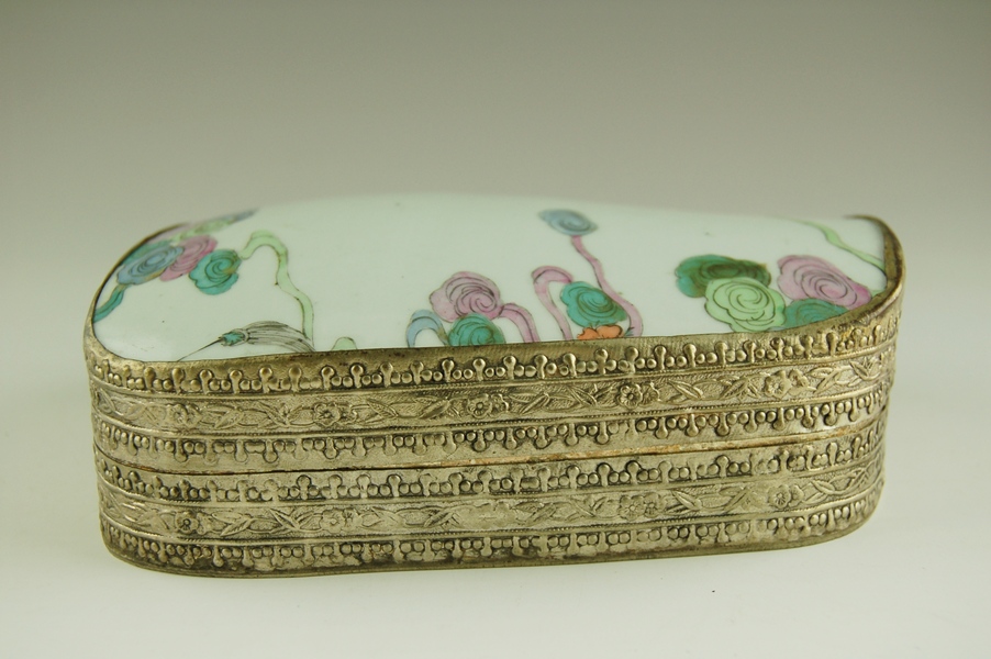 Chinese Silver and Porcelain Shard Box