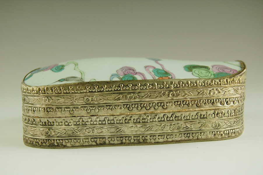 Chinese Silver and Porcelain Shard Box