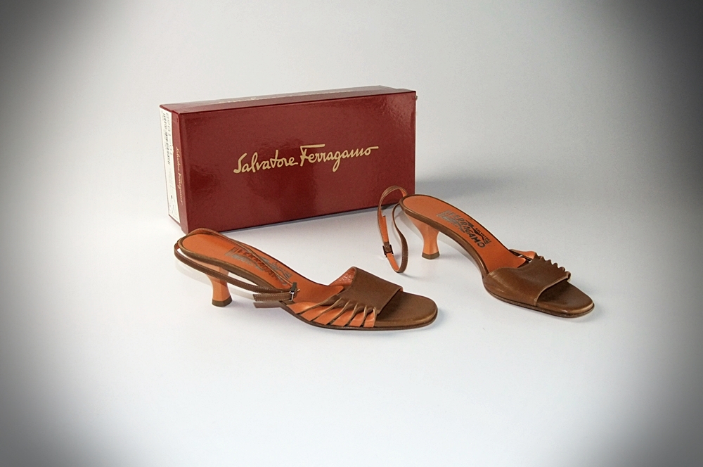 Pair of Vintage Two Tone Salvatore Ferragomo Open Toe Leather Sandals