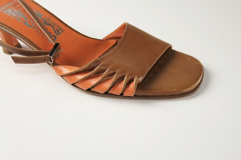 Pair of Vintage Two Tone Salvatore Ferragomo Open Toe Leather Sandals