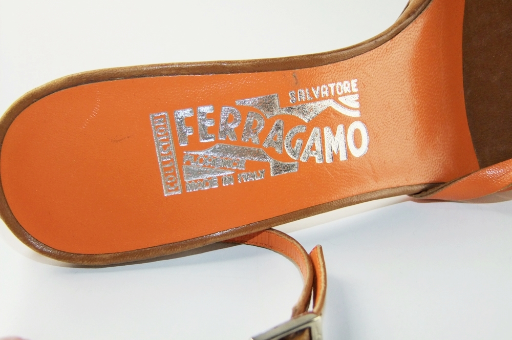 Pair of Vintage Two Tone Salvatore Ferragomo Open Toe Leather Sandals