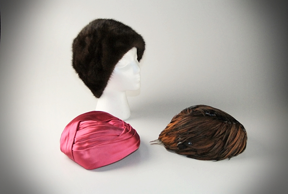 Three Vintage hats Including a Genuine Mink Fur Hat 