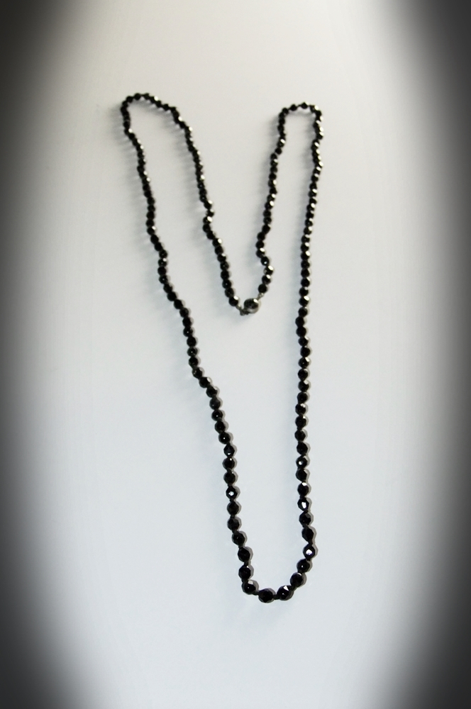 Austrian 52"  Jet Black Crystal Beaded Necklace And Danecraft Sterling Brooch