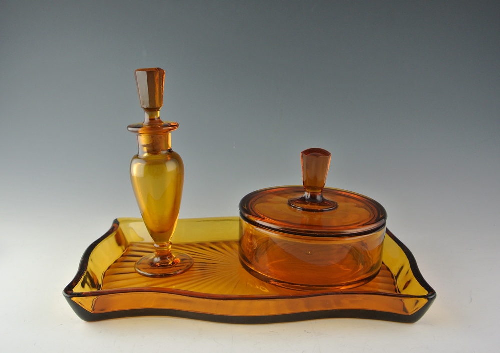Vintage Amber Glass Vanity Set