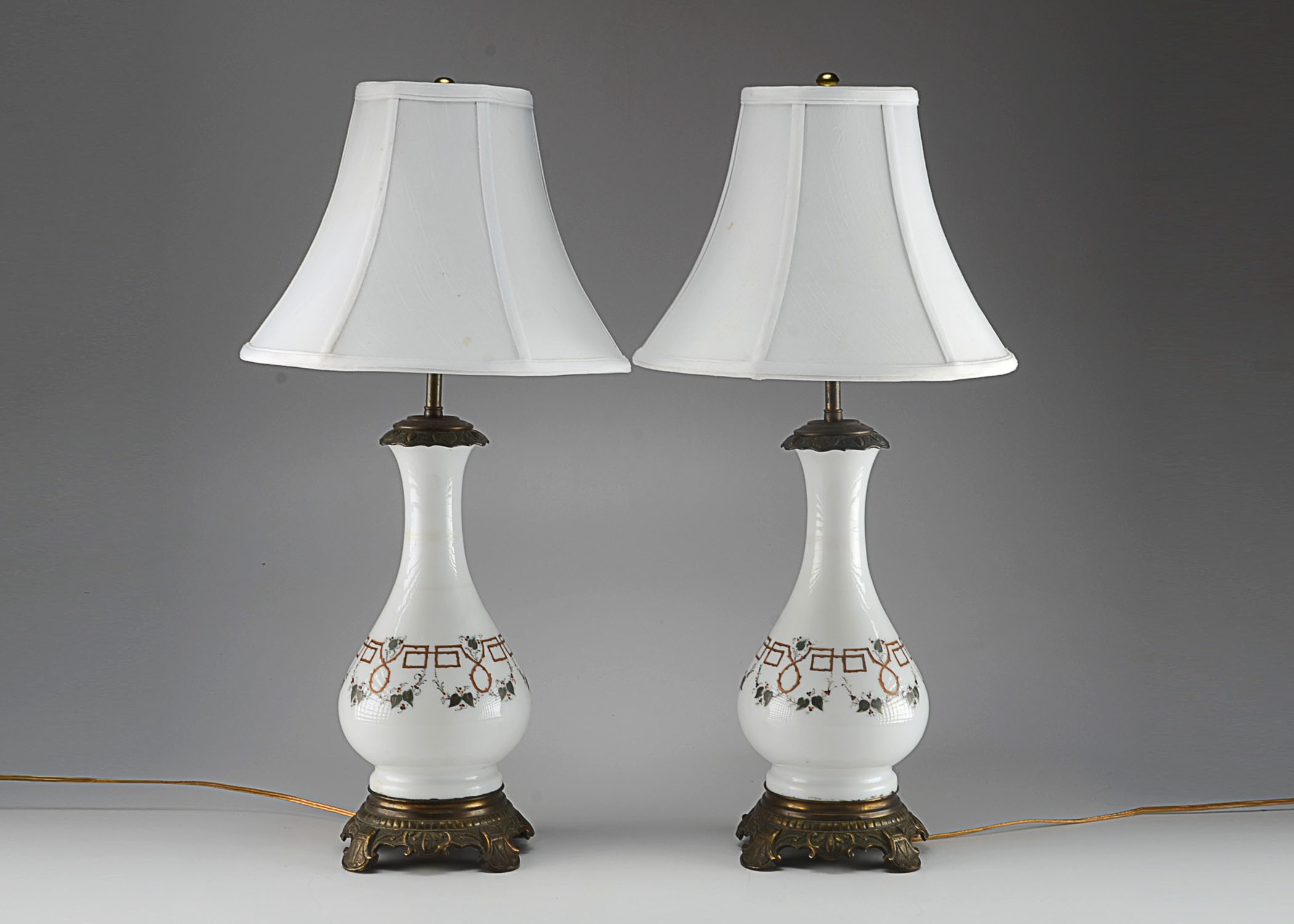 Pair Of White Milk Glass Lamps