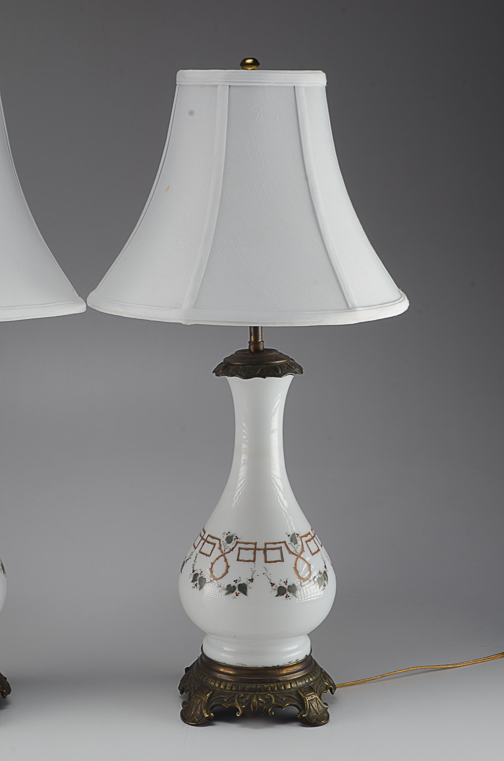 Pair Of White Milk Glass Lamps