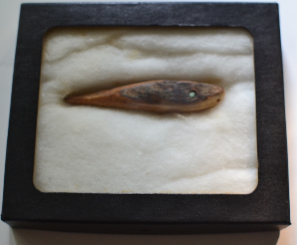 Primitive Alaskan Eskimo Ivory Fishing Lure With Trade Bead Eyes