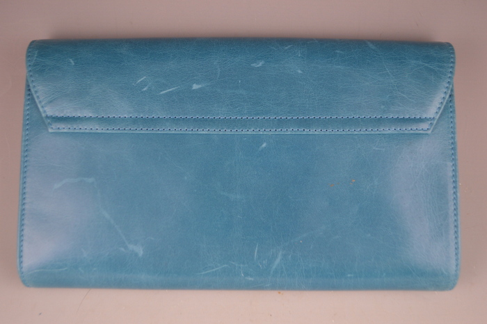 Tory Burch Turqouise Blue Leather Logo Clutch