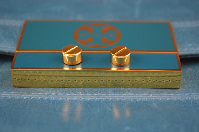 Tory Burch Turqouise Blue Leather Logo Clutch