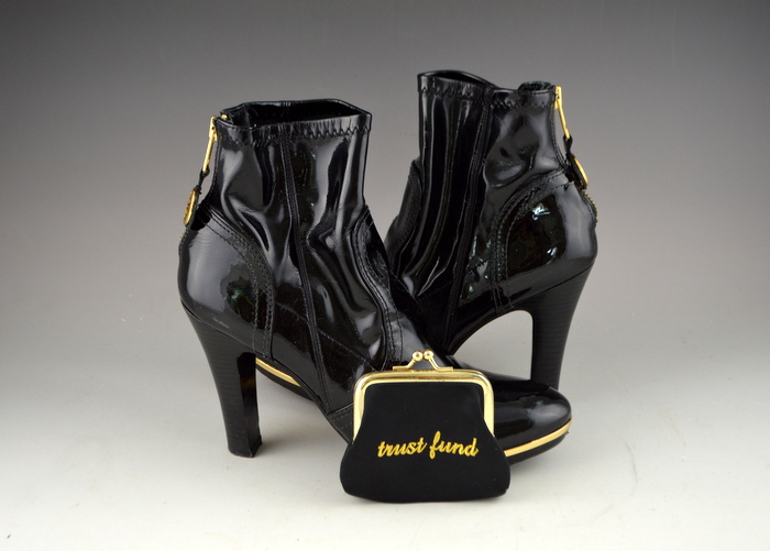 Tory Burch Melrose Black Patent Leather High Heel Ankle Boots Size 8 & Whimsical Change Purse