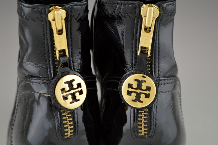 Tory Burch Melrose Black Patent Leather High Heel Ankle Boots Size 8 & Whimsical Change Purse