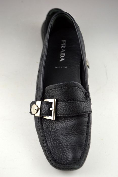 Prada Black Driving Moccasin with Silver Buckle - Size 37.5 (7.5 US)
