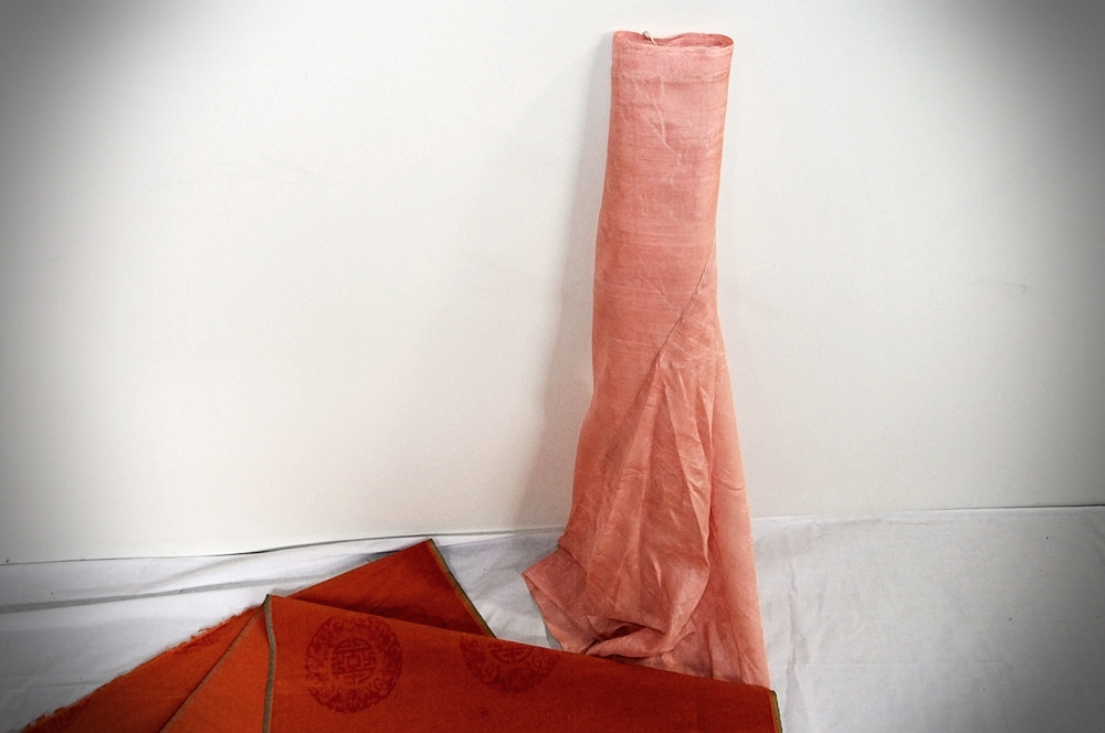 Bolt of Vintage Brocade Style fabric in Salmon Peach with Cherry Blossoms