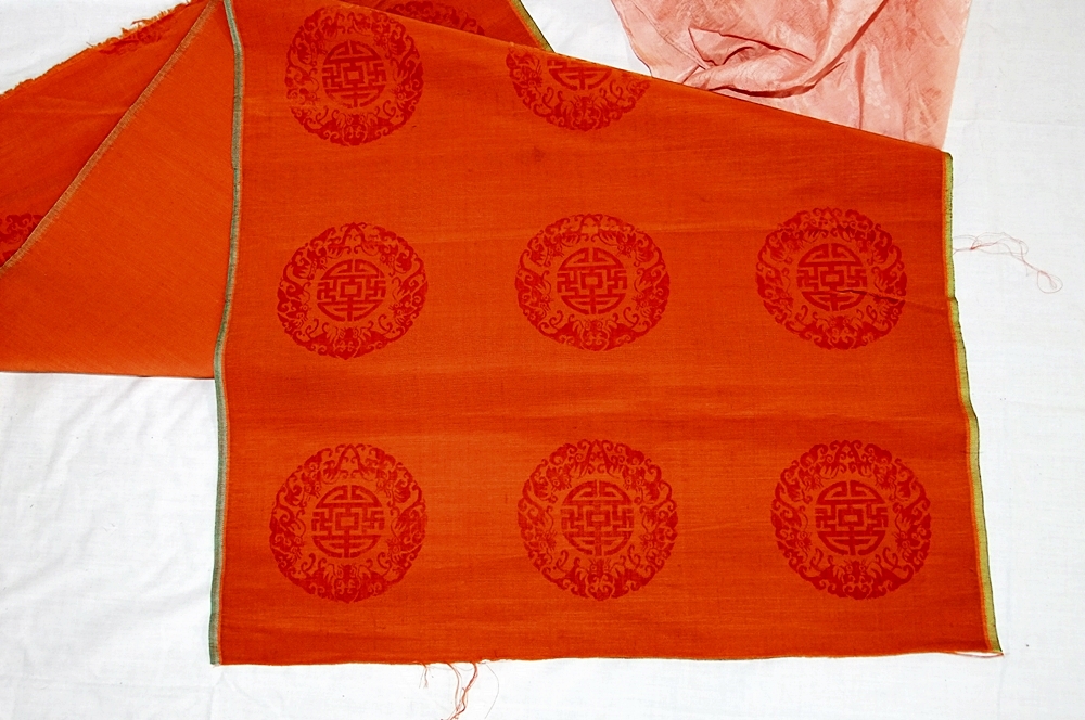 Bolt of Vintage Brocade Style fabric in Salmon Peach with Cherry Blossoms