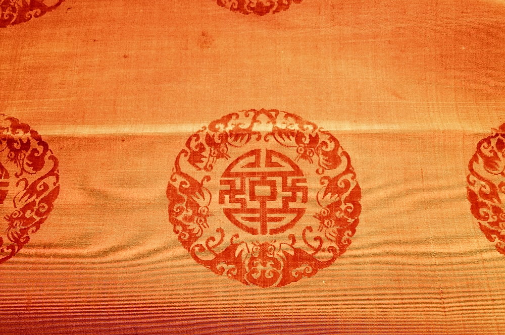 Bolt of Vintage Brocade Style fabric in Salmon Peach with Cherry Blossoms