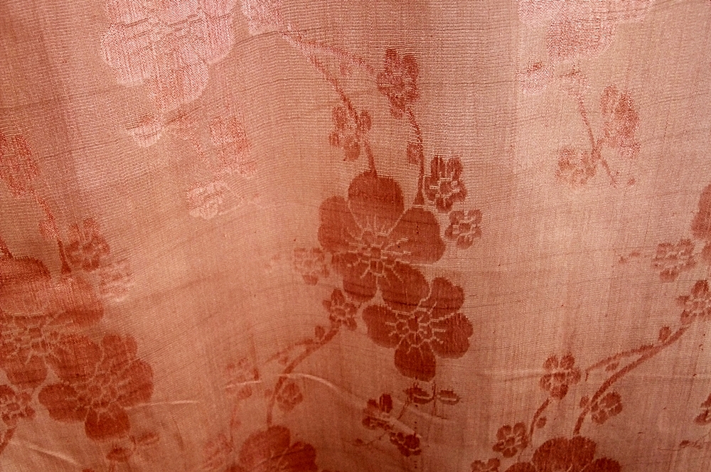Bolt of Vintage Brocade Style fabric in Salmon Peach with Cherry Blossoms