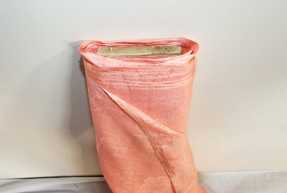 Bolt of Vintage Brocade Style fabric in Salmon Peach with Cherry Blossoms