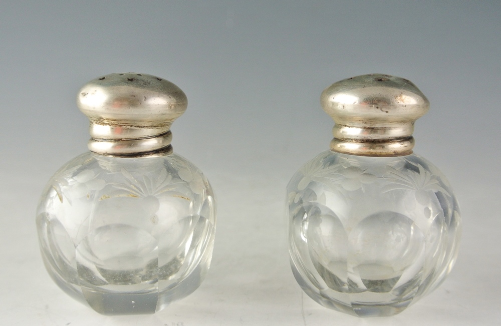 Antique Sterling Capped Salt & Pepper with Salt Cellars