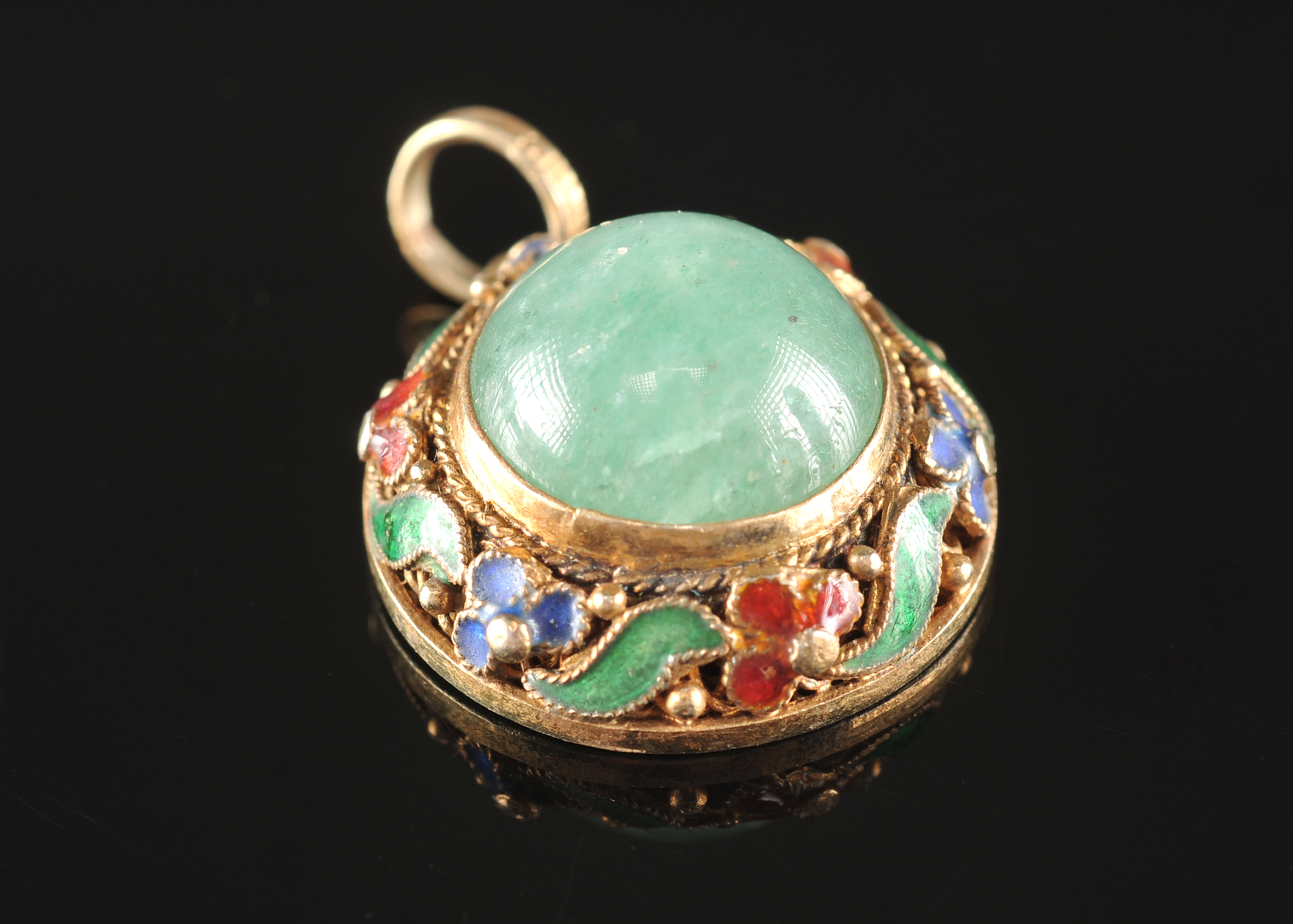 Vintage Chinese Cloisonne and Jade Pendant 