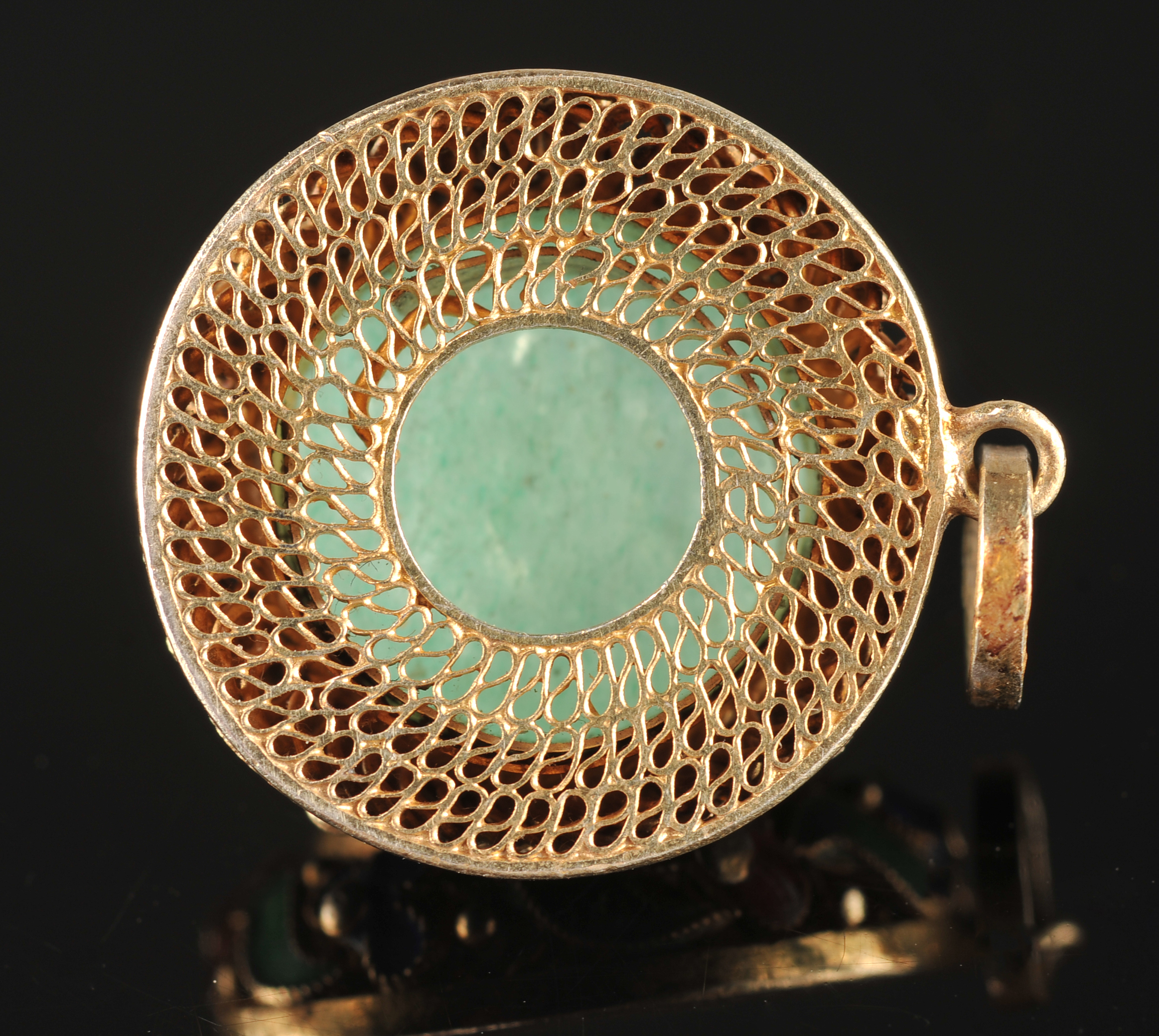 Vintage Chinese Cloisonne and Jade Pendant 