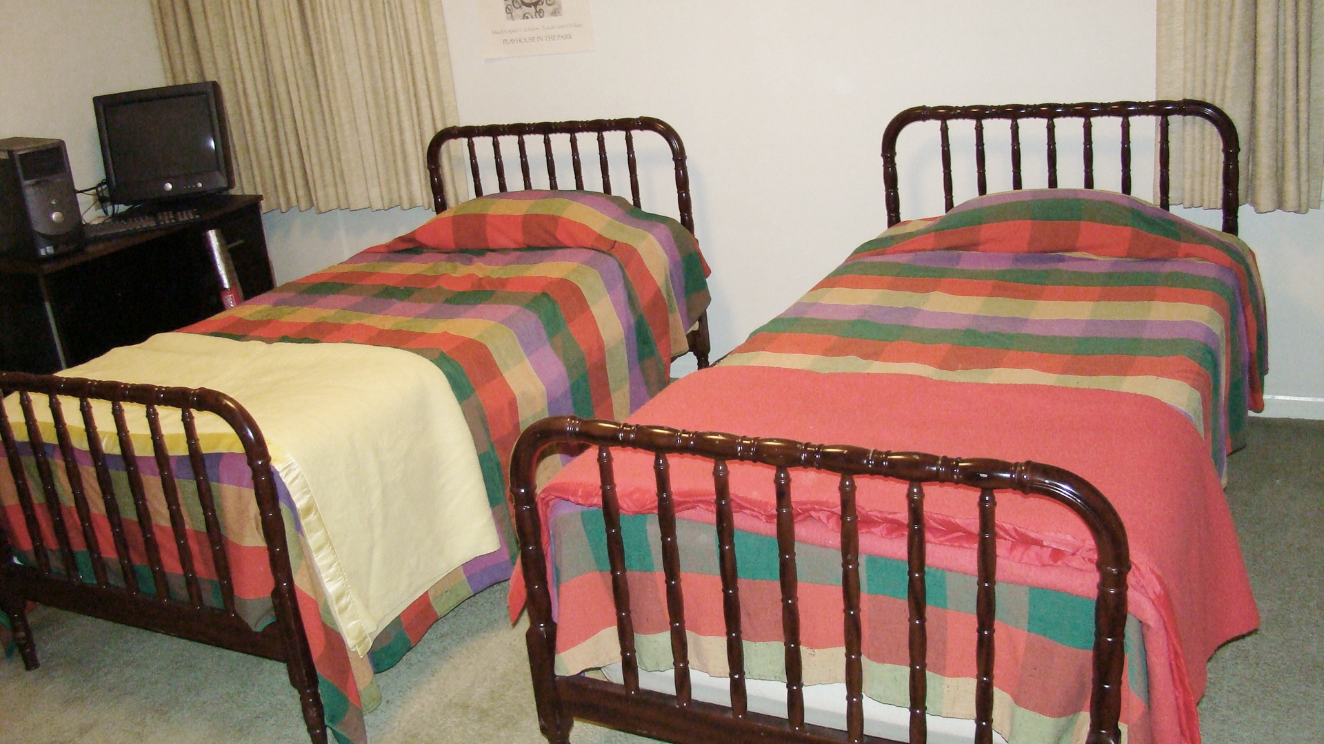 Set of Vintage Twin Beds With Bedding.