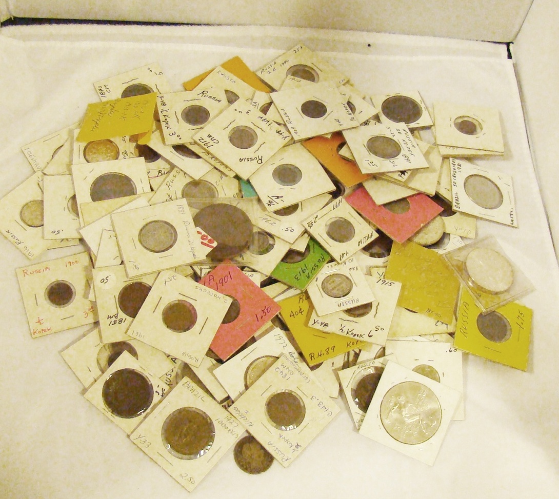 Large Lot Of Vintage Foreign Coins And Paper Money