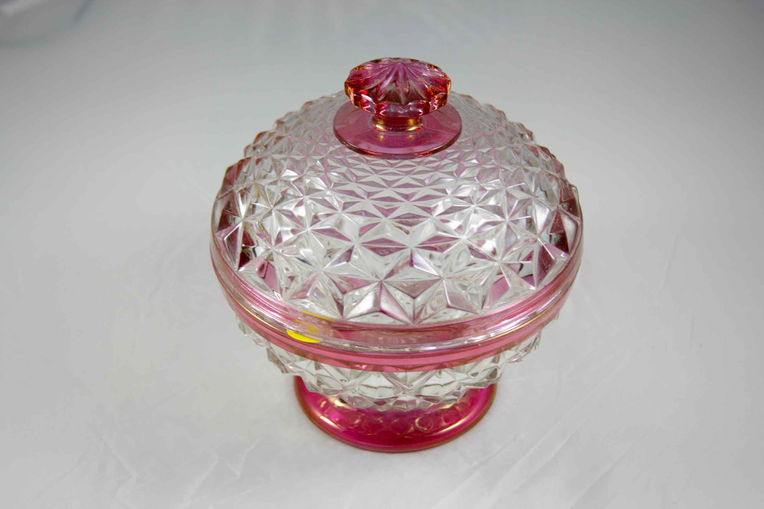 Cranberry Pressed Glass Covered Dish