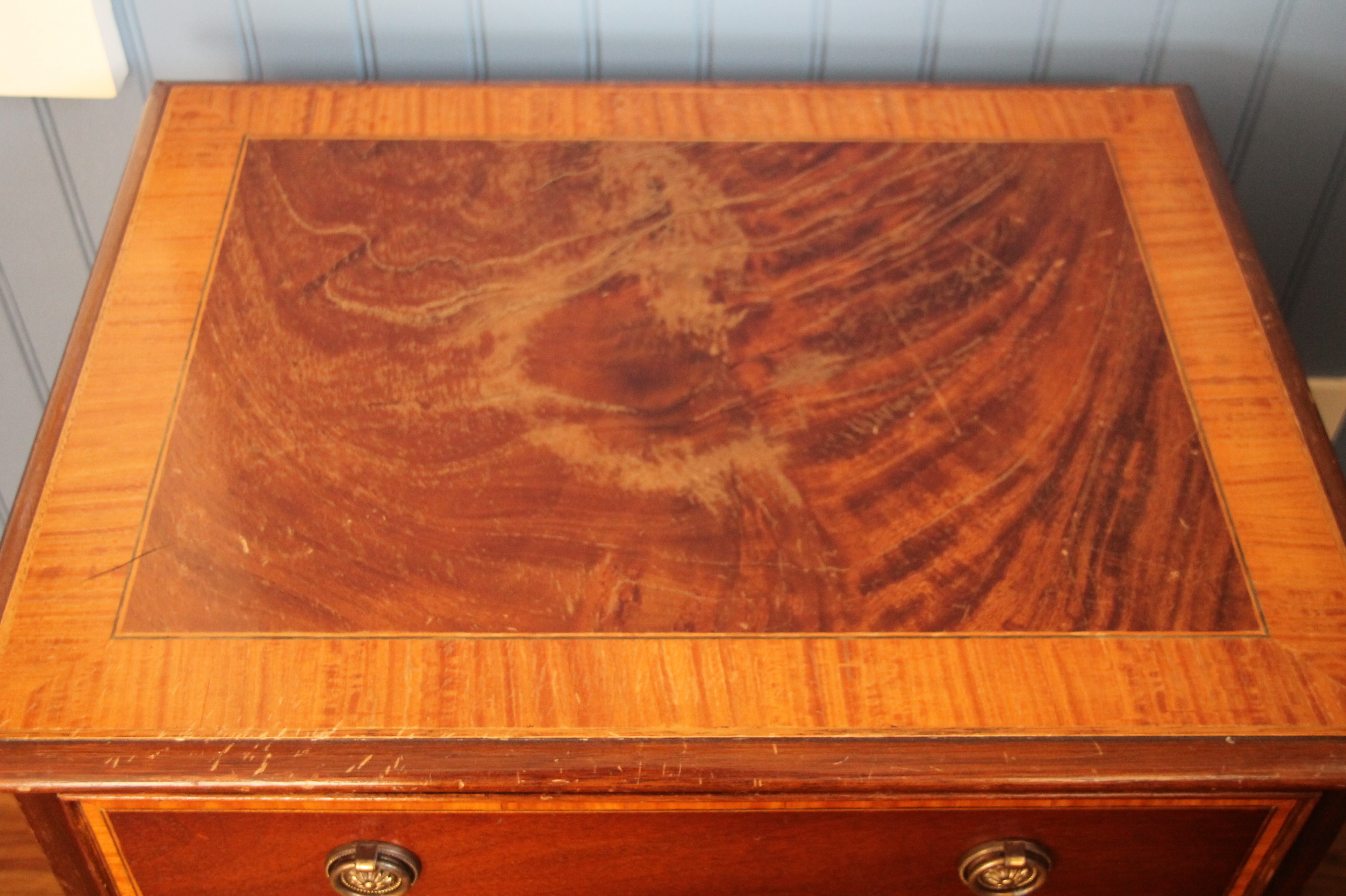 Vintage Small English Mahogany Chest of Drawer with Satinwood Inlay