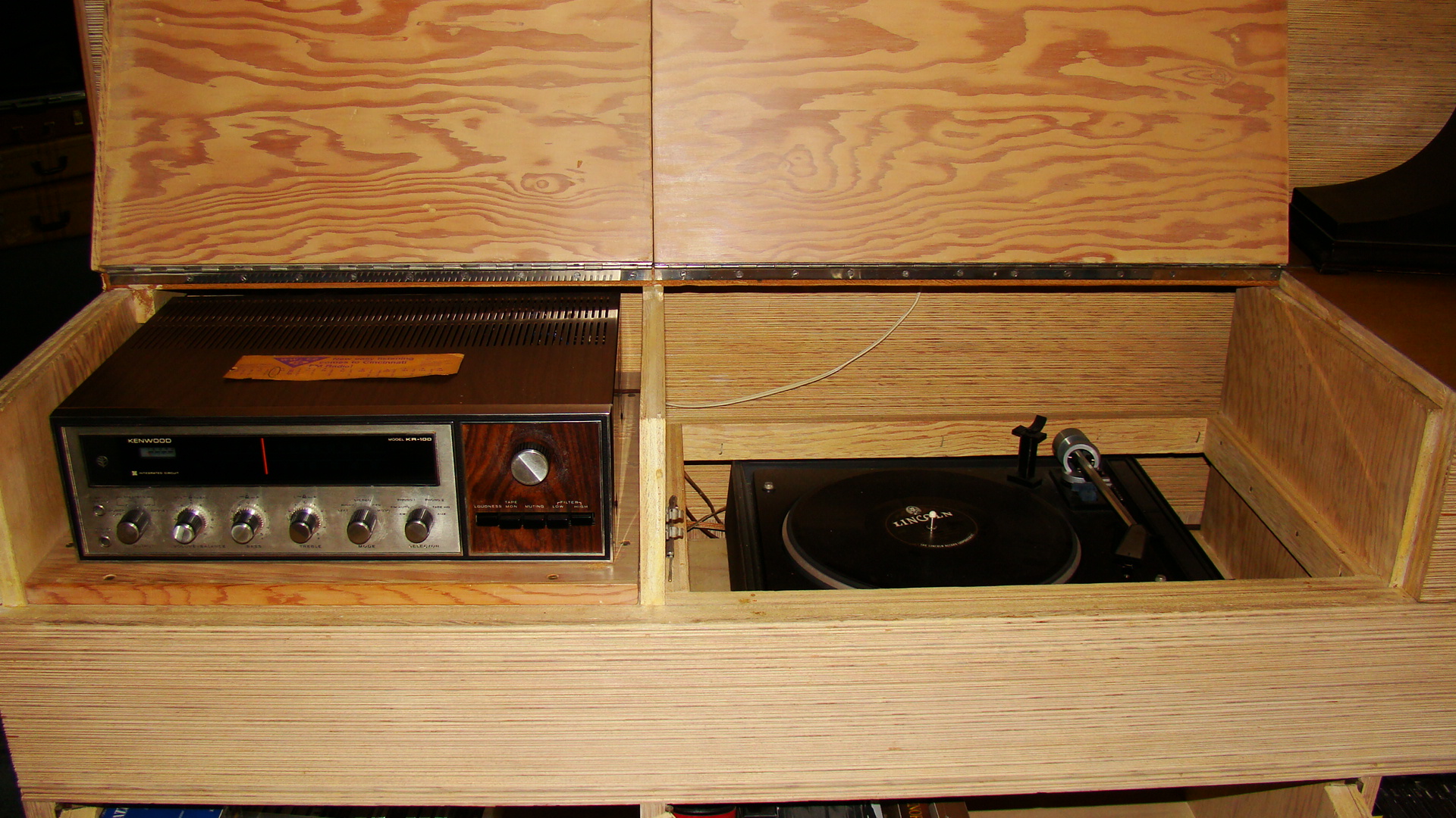 Vintage Kenwood Receiver and Garrad Record Player With Two Speakers