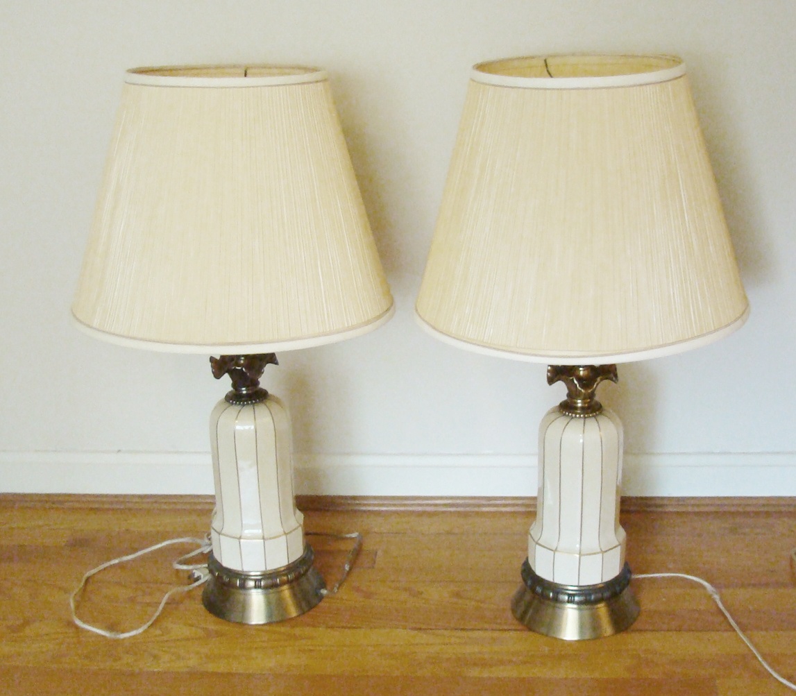 Pair of Vintage Brass Ceramic Lamps
