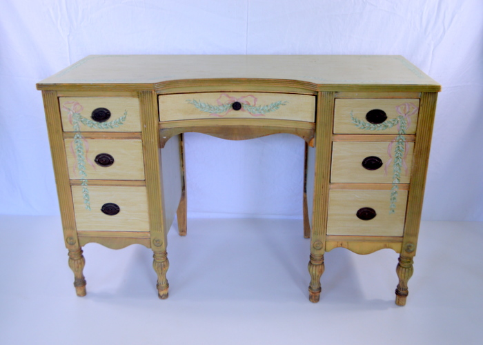 Painted Vintage English Mahogany Desk 