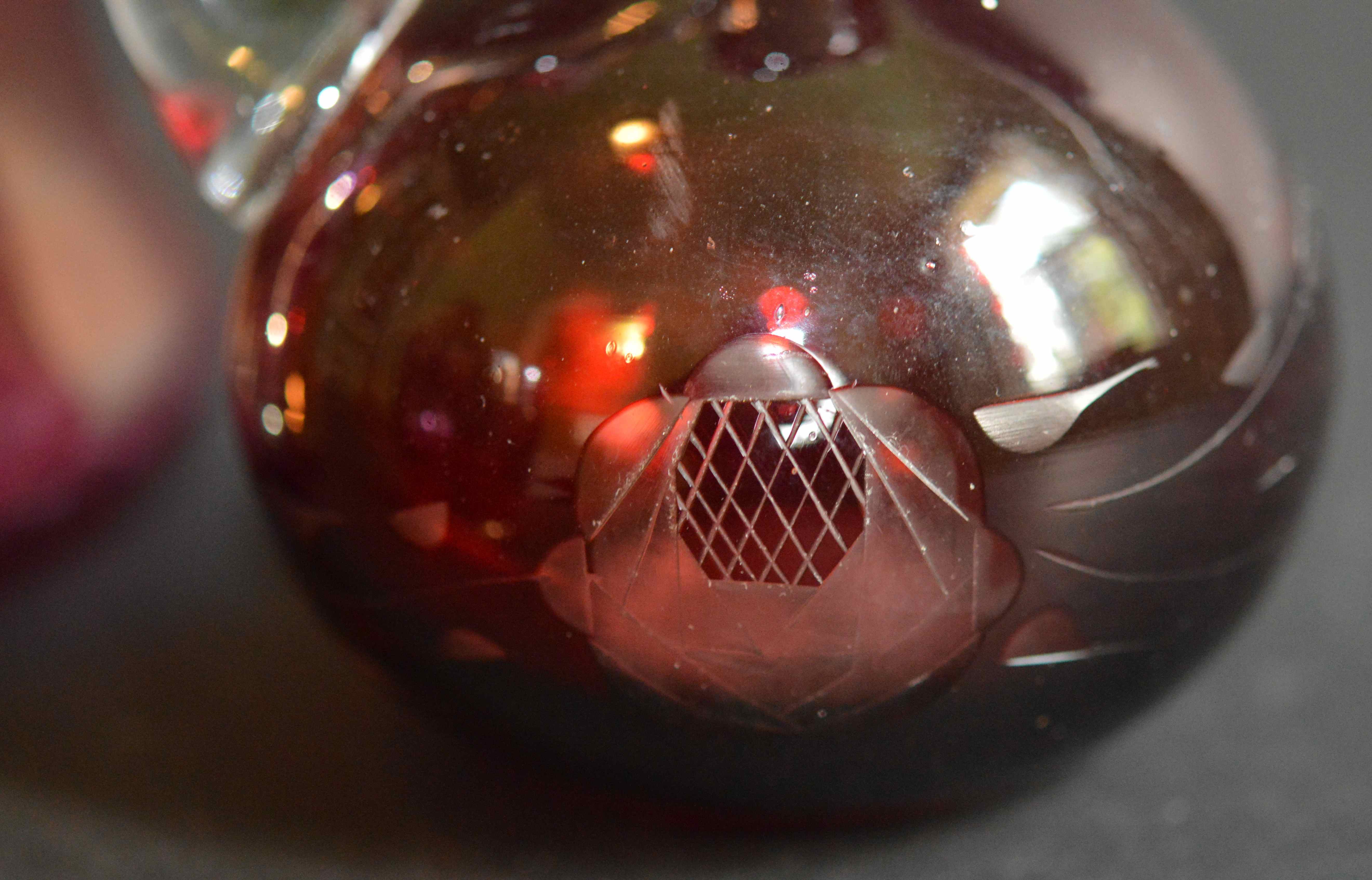Vintage Etched Wheel Cut Red Glass Cruet