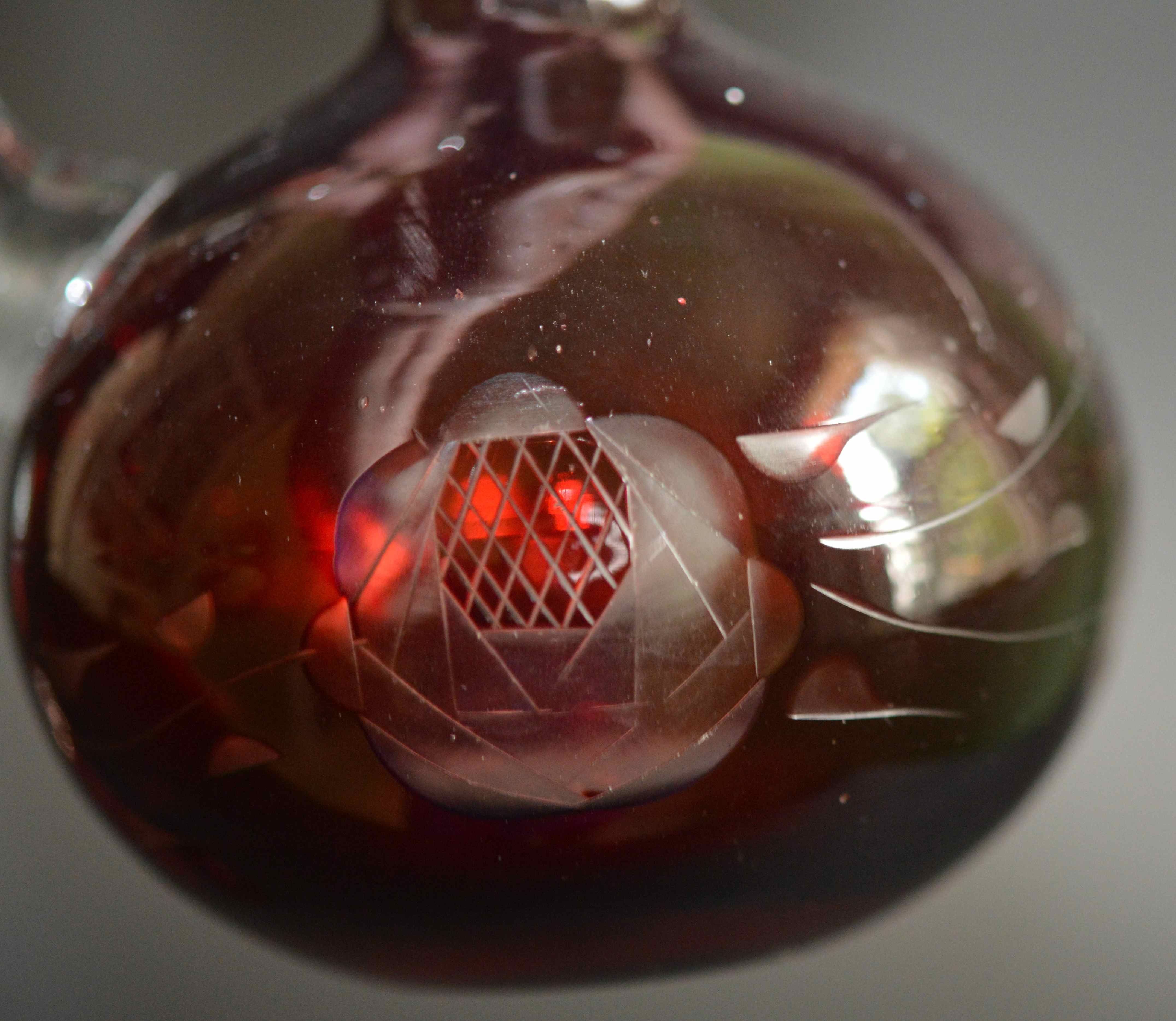 Vintage Etched Wheel Cut Red Glass Cruet