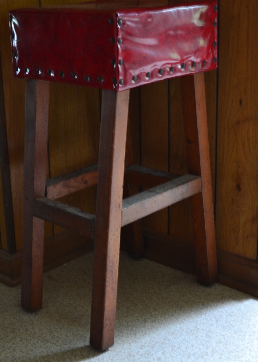 Vintage Red Square Wooden Bar Stool