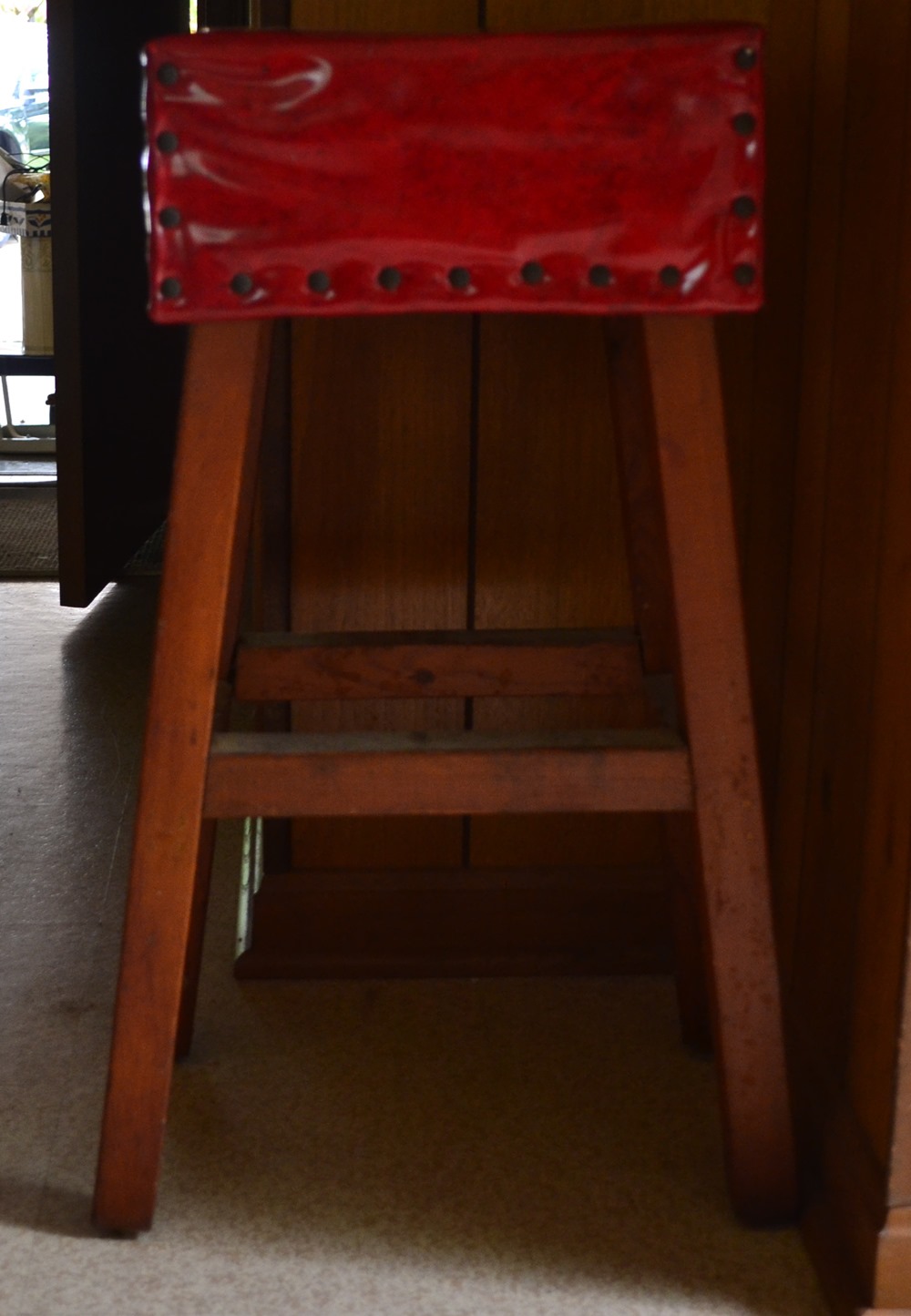 Vintage Red Square Wooden Bar Stool
