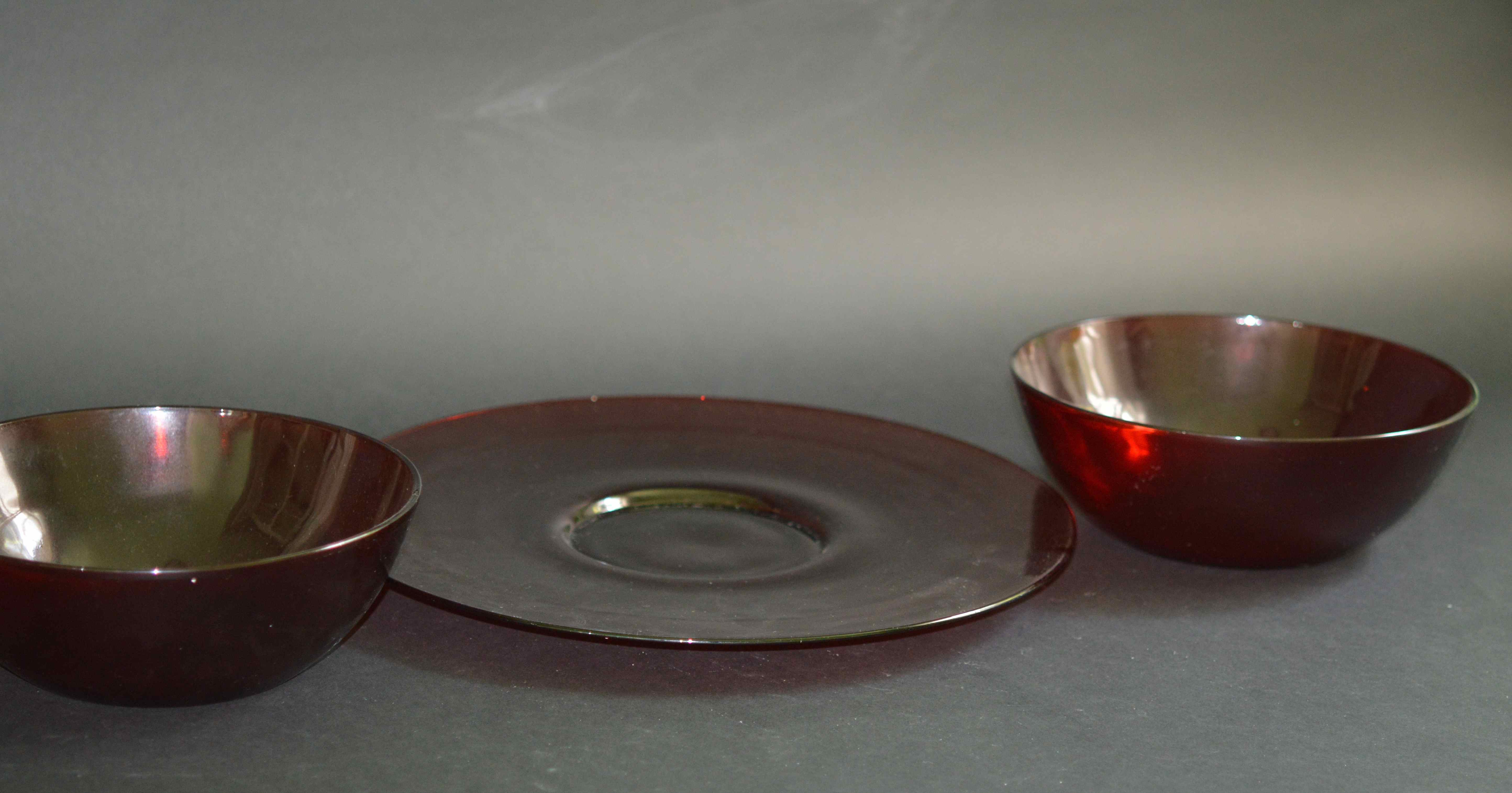 Pigeon Blood Platter and Bowls