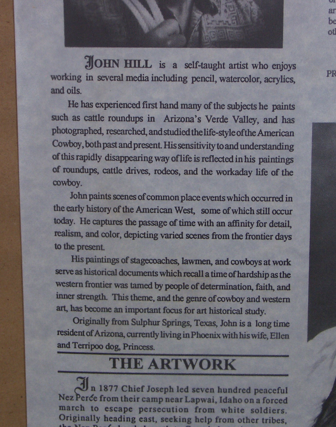 John W. Hill Framed Lithograph "Chief Joseph" Signed Artist Proof