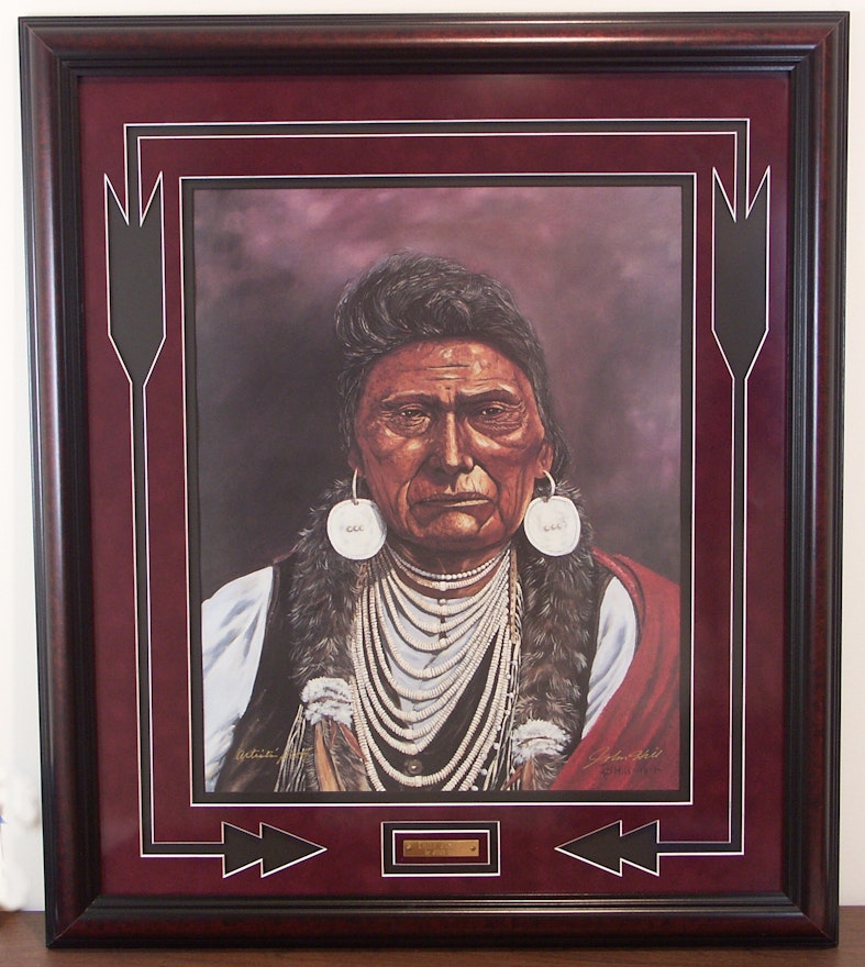John W. Hill Framed Lithograph "Chief Joseph" Signed Artist Proof