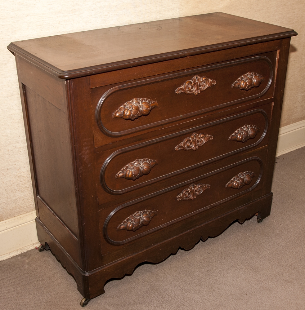 Victorian Walnut Chest of Drawers with Fantastic Carved Fruit Pulls 